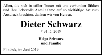 Traueranzeige von Dieter Schwarz von Kieler Nachrichten