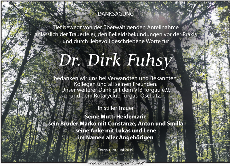  Traueranzeige für Dirk Fuhsy vom 29.06.2019 aus Torgauer Zeitung