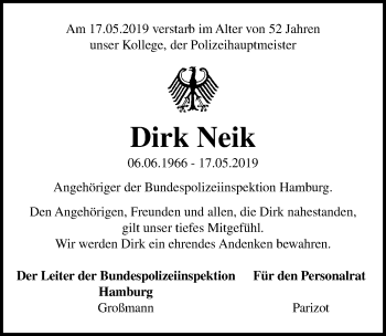 Traueranzeige von Dirk Neik von Ostsee-Zeitung GmbH
