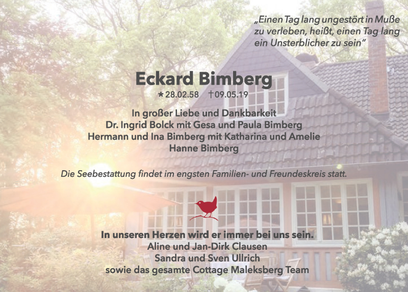  Traueranzeige für Eckard Bimberg vom 22.05.2019 aus Kieler Nachrichten