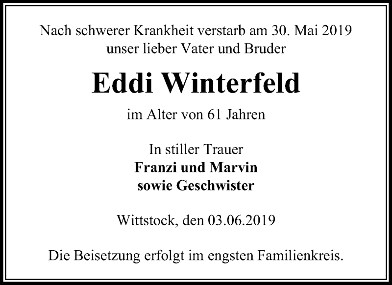  Traueranzeige für Eddi Winterfeld vom 06.06.2019 aus Märkischen Allgemeine Zeitung