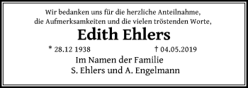 Traueranzeige von Edith Ehlers von Aller Zeitung