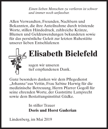 Traueranzeige von Elisabeth Bielefeld von Märkischen Allgemeine Zeitung