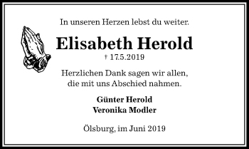 Traueranzeige von Elisabeth Herold von Peiner Allgemeine Zeitung