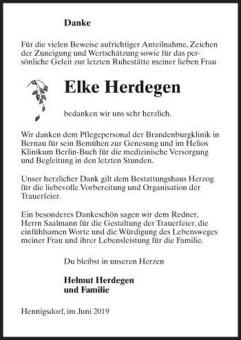Traueranzeige von Elke Herdegen von Märkischen Allgemeine Zeitung