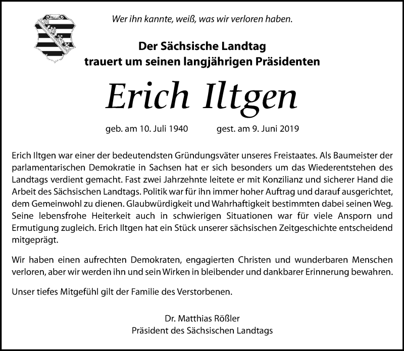  Traueranzeige für Erich Iltgen vom 13.06.2019 aus Torgauer Zeitung