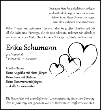 Traueranzeige von Erika Schumann von Märkischen Allgemeine Zeitung