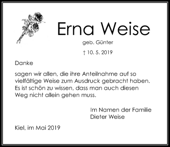 Traueranzeige von Erna Weise von Kieler Nachrichten