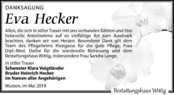 Traueranzeige von Eva Hecker von Leipziger Volkszeitung