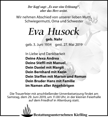 Traueranzeige von Eva Husock von Leipziger Volkszeitung