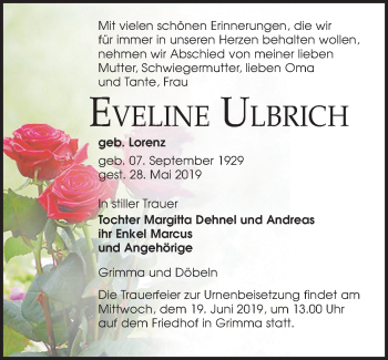 Traueranzeige von Eveline Ulbrich von Leipziger Volkszeitung