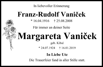 Traueranzeige von Franz-Rudolf Vanicek von Märkischen Allgemeine Zeitung