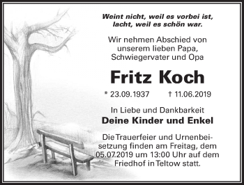 Traueranzeige von Fritz Koch von Märkischen Allgemeine Zeitung