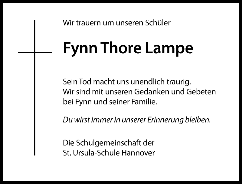  Traueranzeige für Fynn Thore Lampe vom 15.06.2019 aus Hannoversche Allgemeine Zeitung/Neue Presse