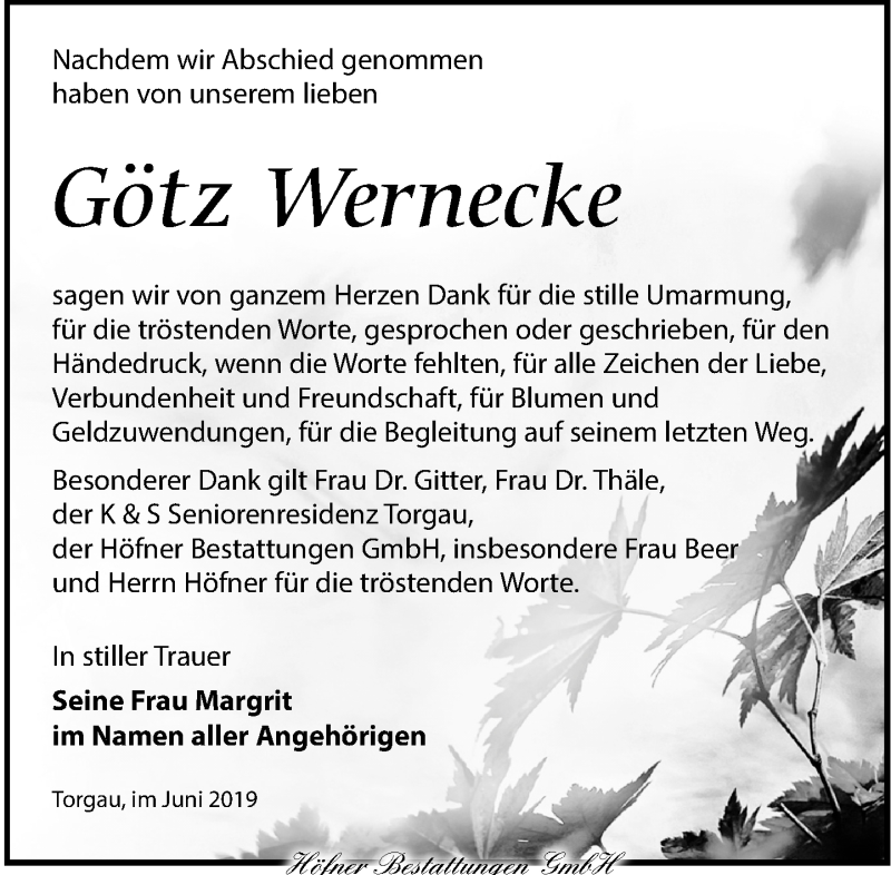 Traueranzeigen Von Gotz Wernecke Trauer Anzeigen De