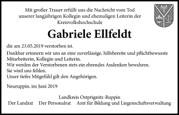 Traueranzeige von Gabriele Ellfeldt von Märkischen Allgemeine Zeitung