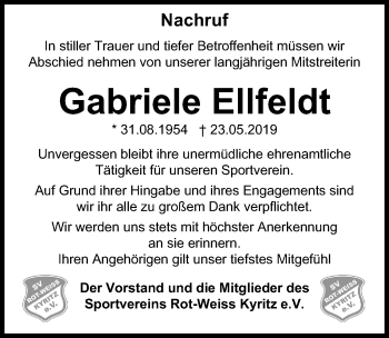 Traueranzeige von Gabriele Ellfeldt von Märkischen Allgemeine Zeitung