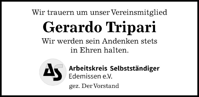  Traueranzeige für Gerardo Tripari vom 08.02.2019 aus Peiner Allgemeine Zeitung