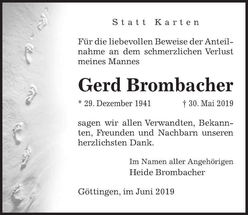  Traueranzeige für Gerd Brombacher vom 29.06.2019 aus Göttinger Tageblatt