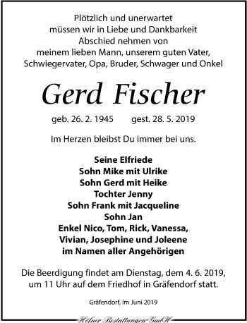 Traueranzeige von Gerd Fischer von Torgauer Zeitung