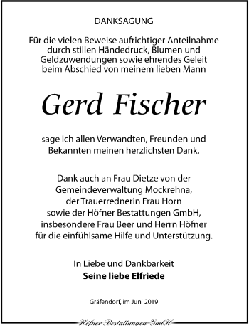 Traueranzeige von Gerd Fischer von Torgauer Zeitung