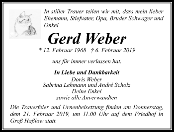 Traueranzeige von Gerd Weber von Märkischen Allgemeine Zeitung