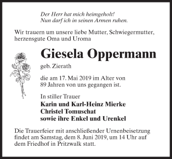 Traueranzeige von Giesela Oppermann von Märkischen Allgemeine Zeitung