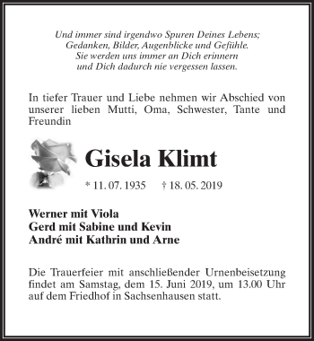 Traueranzeige von Gisela Klimt von Märkischen Allgemeine Zeitung