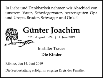 Traueranzeige von Günter Joachim von Ostsee-Zeitung GmbH