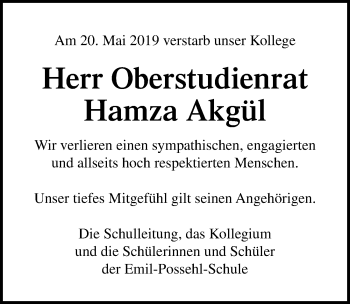 Traueranzeige von Hamza Akgül von Lübecker Nachrichten