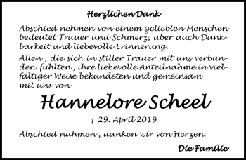 Traueranzeige von Hannelore Scheel von Lübecker Nachrichten