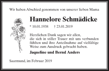 Traueranzeige von Hannelore Schmädicke von Märkischen Allgemeine Zeitung