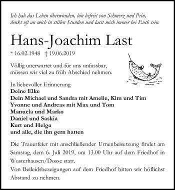 Traueranzeige von Hans-Joachim Last von Märkischen Allgemeine Zeitung