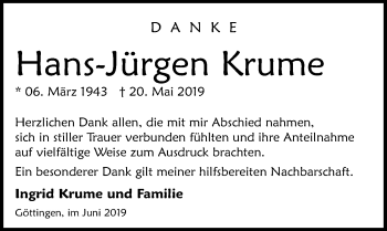 Traueranzeige von Hans-Jürgen Krume von Göttinger Tageblatt