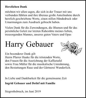 Traueranzeige von Harry Gebauer von Märkischen Allgemeine Zeitung