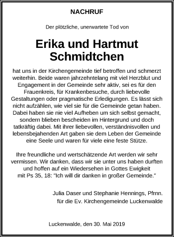 Traueranzeige von Hartmut Schmidtchen von Märkischen Allgemeine Zeitung