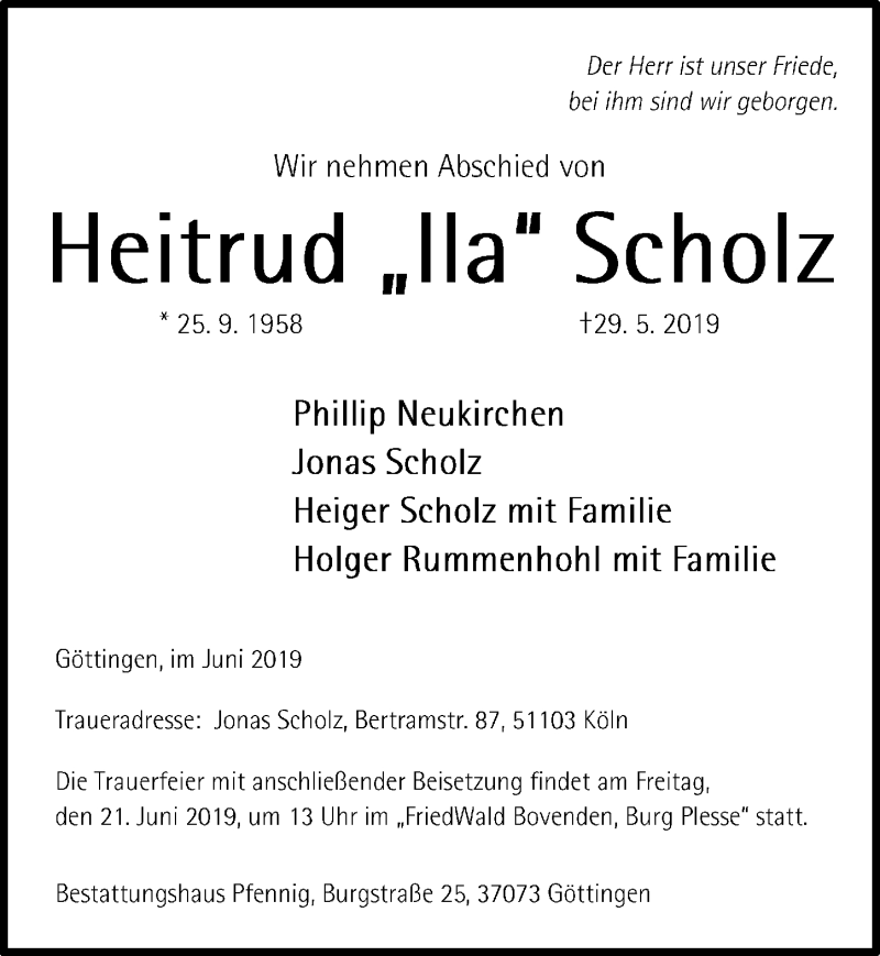  Traueranzeige für Heitrud Scholz vom 08.06.2019 aus Göttinger Tageblatt