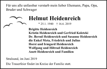 Traueranzeige von Helmut Heidenreich von Ostsee-Zeitung GmbH
