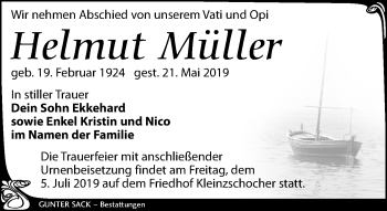 Traueranzeige von Helmut Müller von Leipziger Volkszeitung