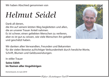 Traueranzeige von Helmut Seidel von Torgauer Zeitung