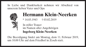 Traueranzeige von Hermann Klein-Neerken von Märkischen Allgemeine Zeitung