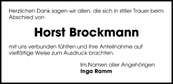 Traueranzeige von Horst Brockmann von Hannoversche Allgemeine Zeitung/Neue Presse