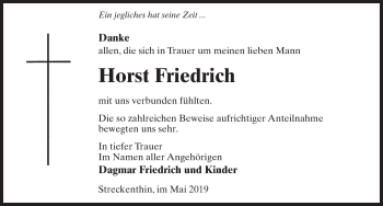 Traueranzeige von Horst Friedrich von Märkischen Allgemeine Zeitung
