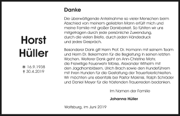 Traueranzeige von Horst Hüller von Aller Zeitung