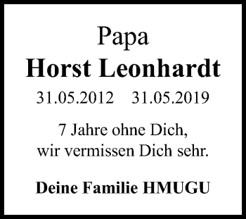 Traueranzeige von Horst Leonhardt von Hannoversche Allgemeine Zeitung/Neue Presse