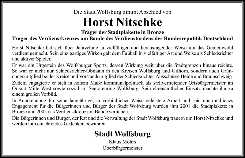  Traueranzeige für Horst Nitschke vom 20.06.2019 aus Aller Zeitung