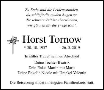 Traueranzeige von Horst Tornow von Ostsee-Zeitung GmbH