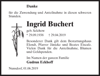 Traueranzeige von Ingrid Buchert von Märkischen Allgemeine Zeitung