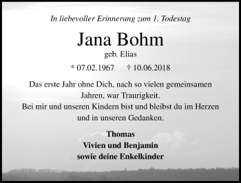 Traueranzeige von Jana Bohm von Ostsee-Zeitung GmbH