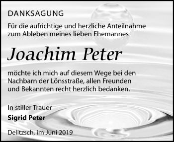 Traueranzeige von Joachim Peter von Leipziger Volkszeitung